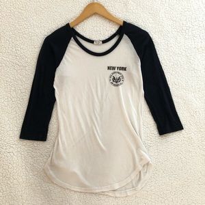 White and navy blue Brandy Melville baseball tee